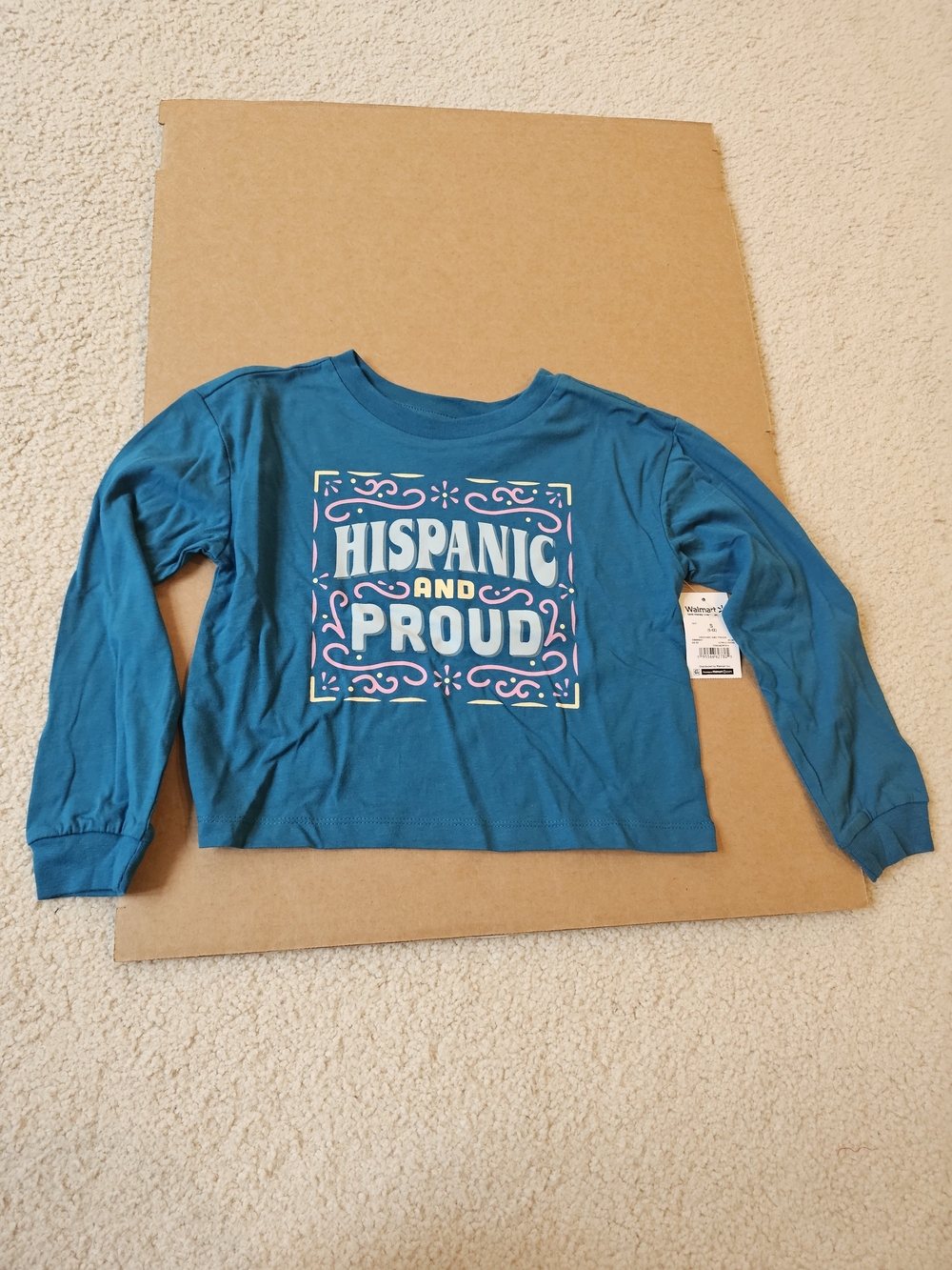 Kids Teal Long-Sleeve Tee - "Hispanic and Proud" Size S